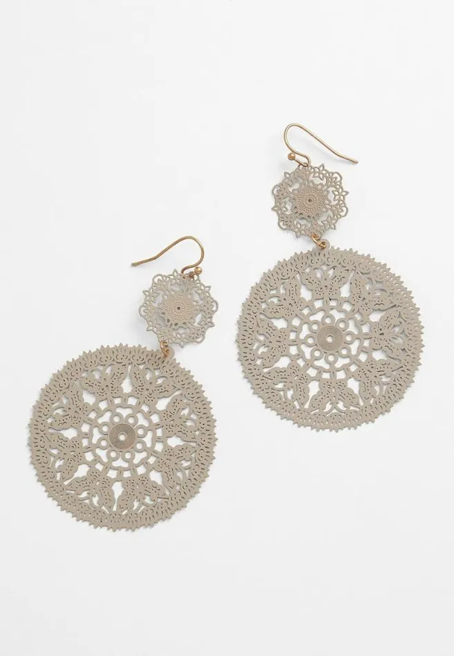 Women Laser Cut Medallion Drop Earrings Maurices Jewelry