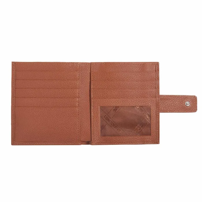 Women Le Foulonn Compact Wallet Caramel Longchamp Leather Wallets