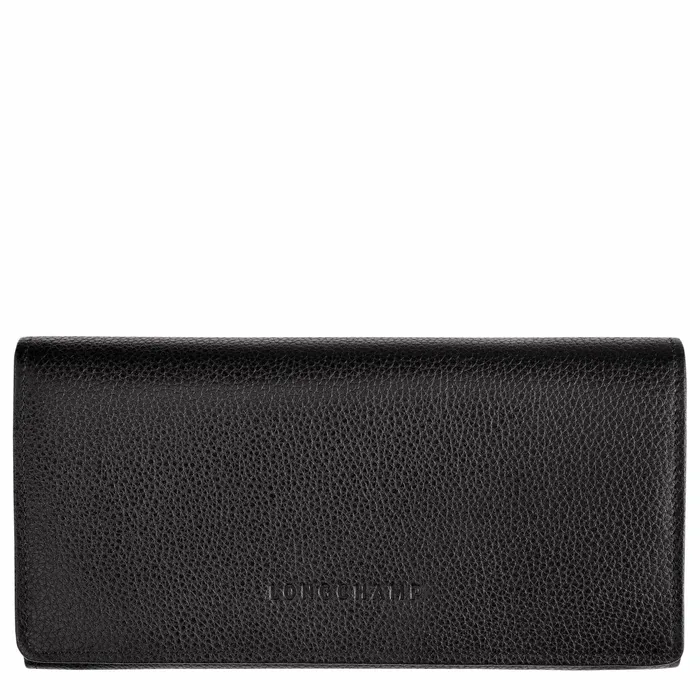 Women Le Foulonn Continental Wallet Black Longchamp Leather Wallets