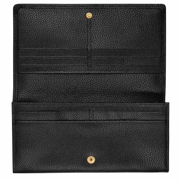 Women Le Foulonn Continental Wallet Black Longchamp Leather Wallets