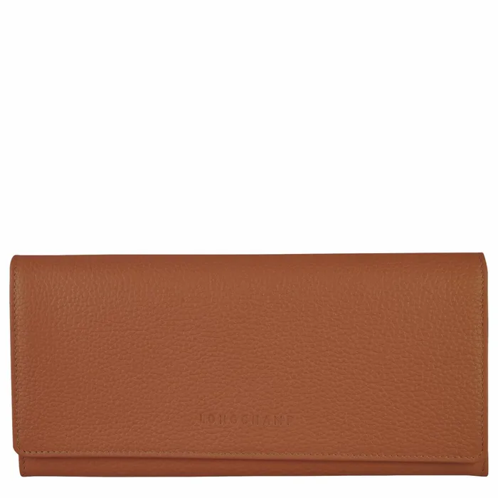 Women Le Foulonn Continental Wallet Caramel Longchamp Leather Wallets