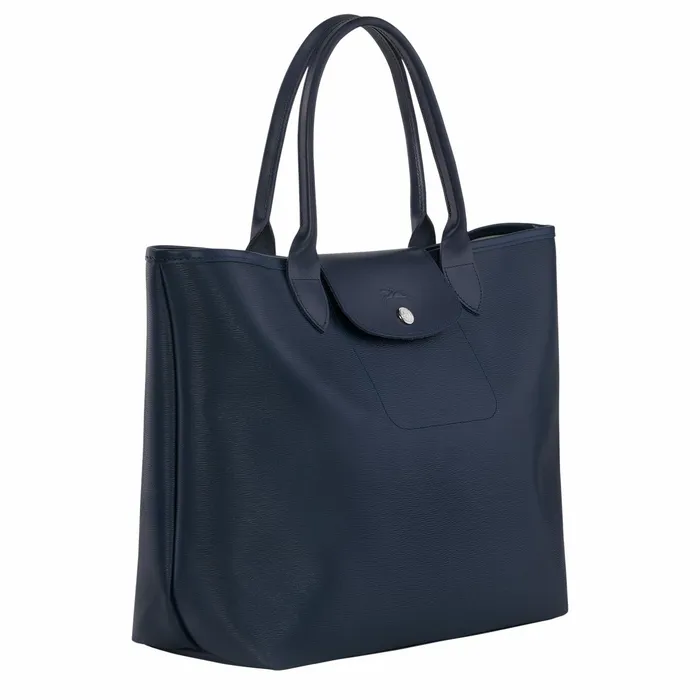 Women Le Pliage City L Tote Bag Navy Longchamp Handbags
