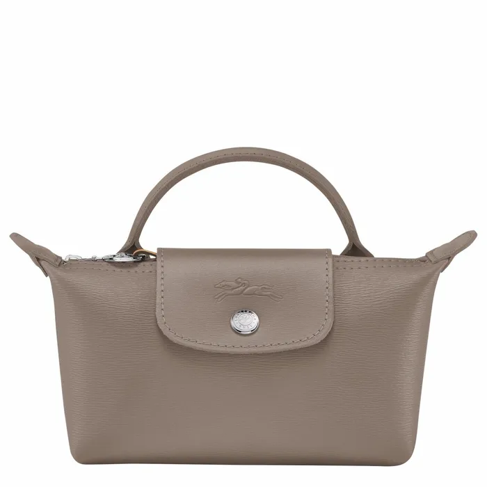 Women Le Pliage City Pouch With Handle Taupe Longchamp Pouches and Cases