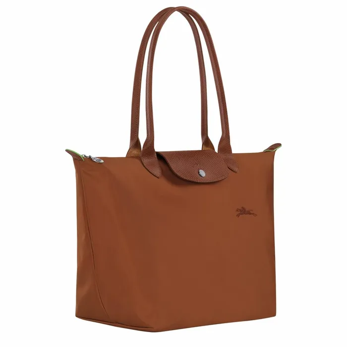 Women Le Pliage Green L Tote Bag Cognac Longchamp Shoulder Bags