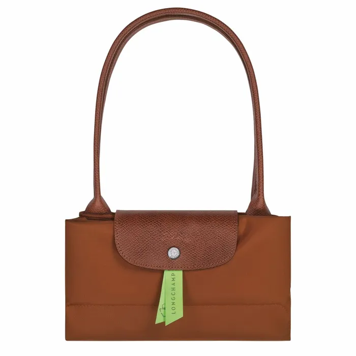 Women Le Pliage Green L Tote Bag Cognac Longchamp Shoulder Bags