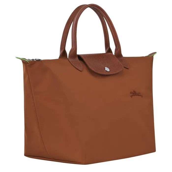 Women Le Pliage Green M Handbag Cognac Longchamp Handbags