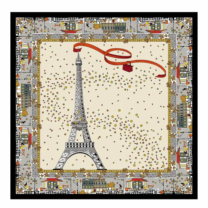 Women Le Pliage In Paris Silk Scarf Ecru Longchamp Silk Scarves