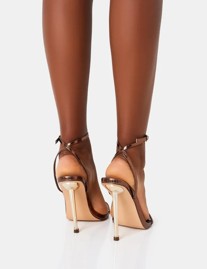 Women Legacy Bronze Croc Gold Stiletto Heels Brown Public Desire Metallics