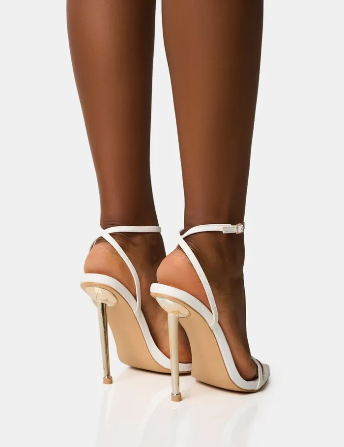 Women Legacy White Barely There Pointed Toe Gold Stiletto Heels White Public Desire Stilettos