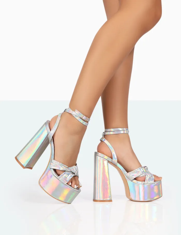 Women Leo Edition Silver Holographic Metallic Platform High Heels Silver Public Desire Wedding Women Leo Edition Silver Holographic Metallic Platform High Heels Silver Public Desire Wedding