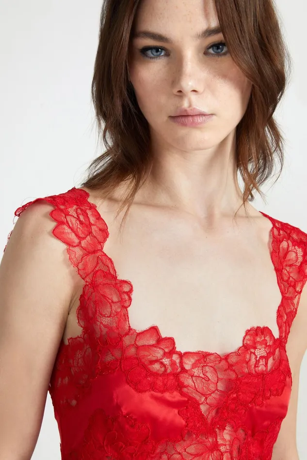 Women Life Homewear Ermanno Scervino Lingerie Dress With Lace Appliqu Red