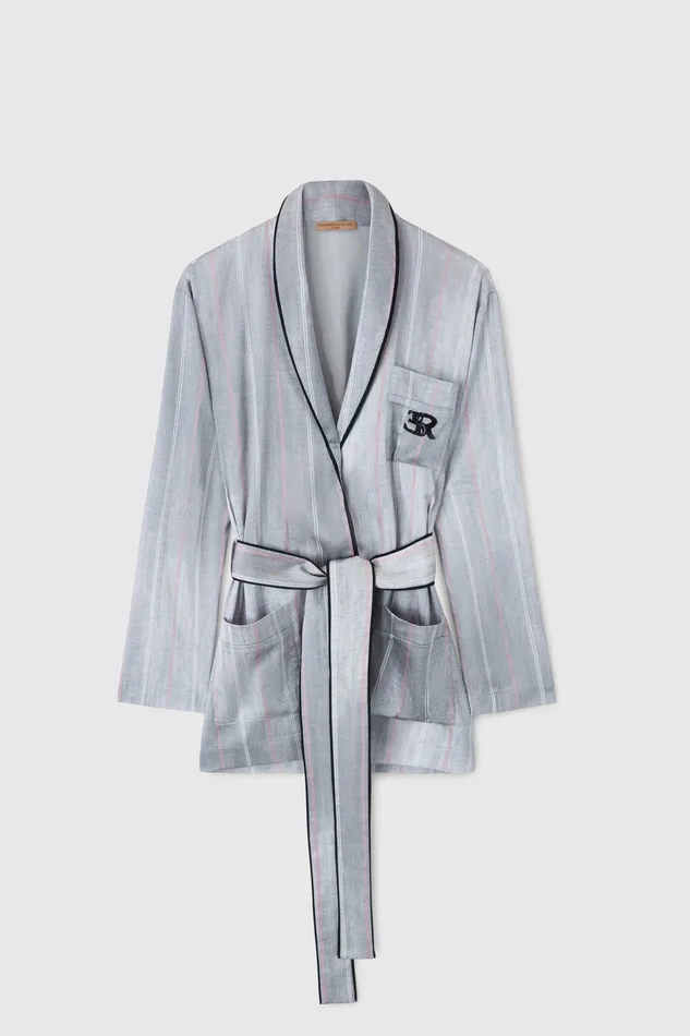 Women Life Homewear Ermanno Scervino Short Pinstripe Dressing Gown With Belt