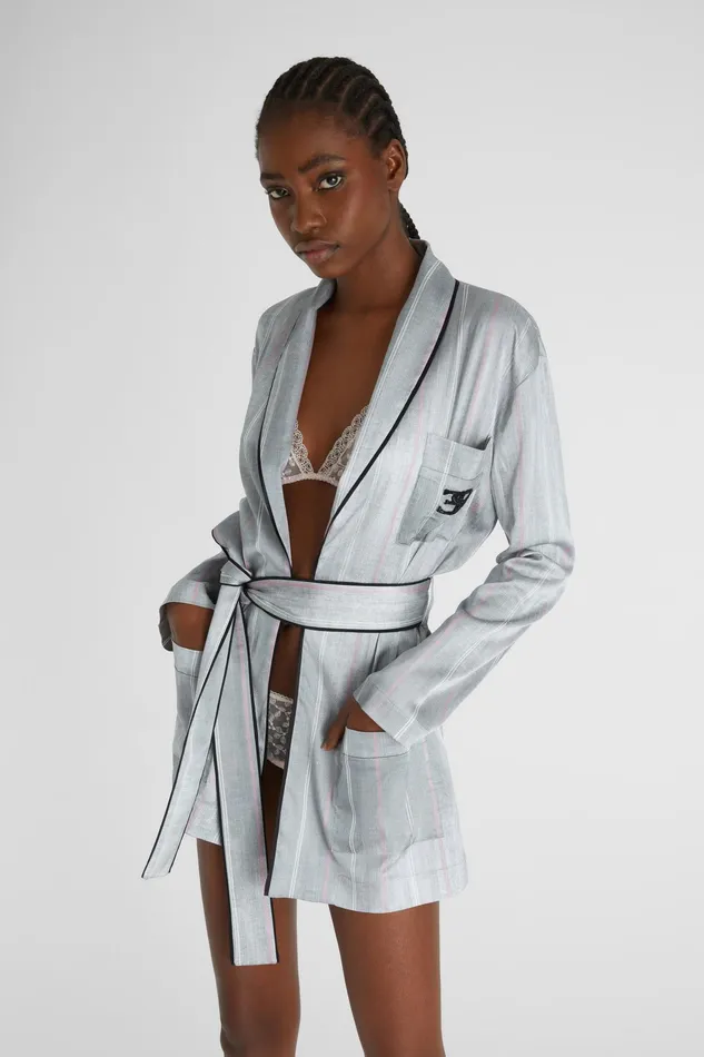 Women Life Homewear Ermanno Scervino Short Pinstripe Dressing Gown With Belt