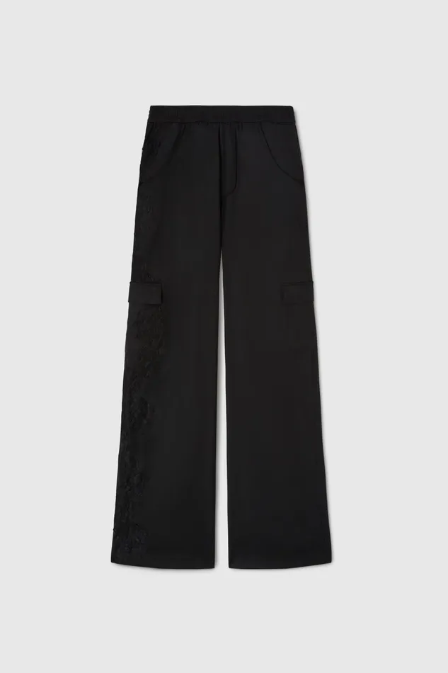 Women Life Homewear Ermanno Scervino Wideleg Cargo Trousers With Lace Black