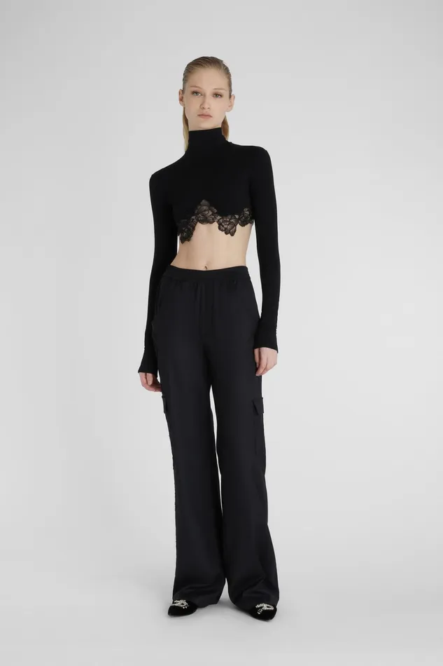 Women Life Homewear Ermanno Scervino Wideleg Cargo Trousers With Lace Black