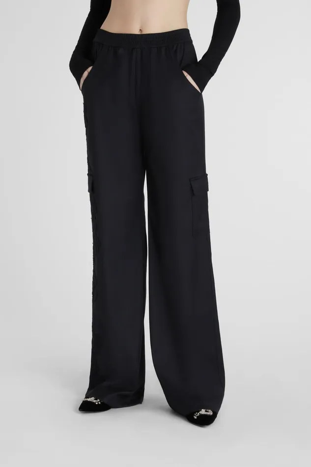 Women Life Homewear Ermanno Scervino Wideleg Cargo Trousers With Lace Black