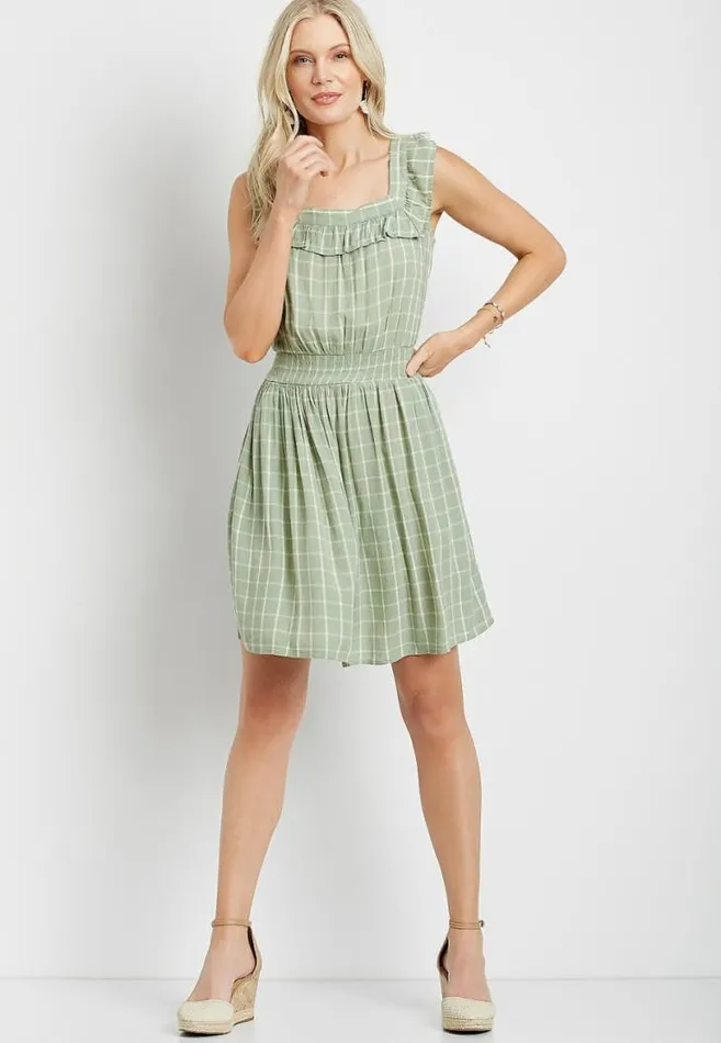 Women Light Green Plaid Ruffle Trim Mini Dress Maurices Dresses and Jumpsuits Women Light Green Plaid Ruffle Trim Mini Dress Maurices Dresses and Jumpsuits