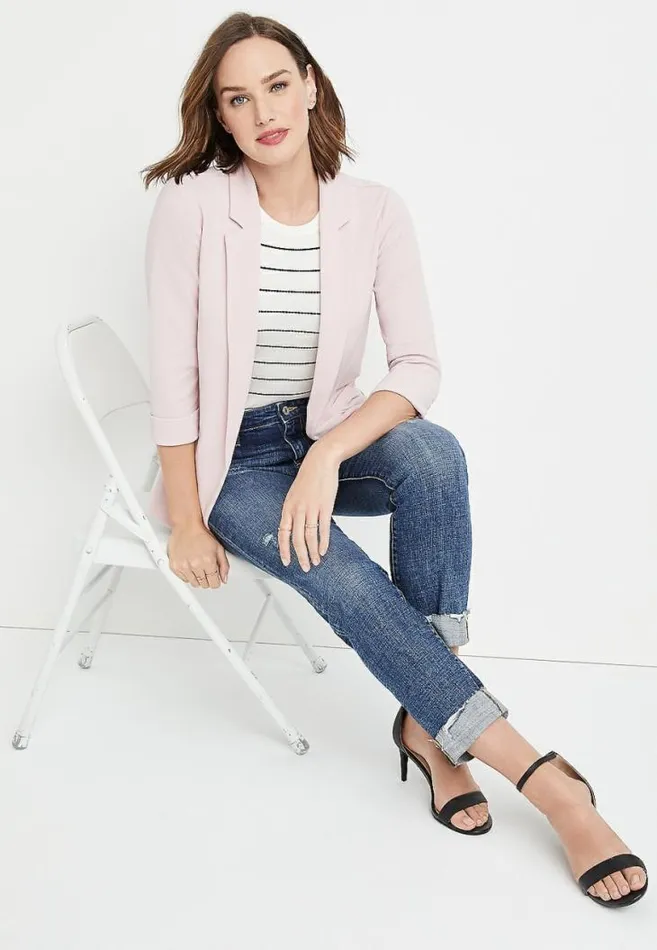 Women Light Pink Open Front Blazer Maurices Tops