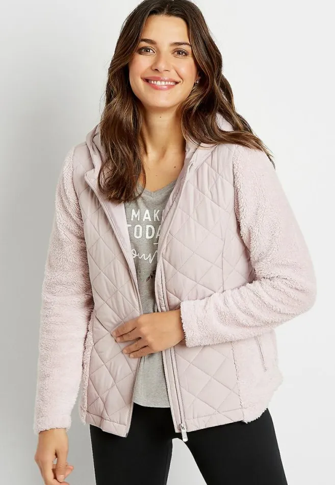 Women Lilac Quilted Front Sherpa Hooded Jacket Maurices Tops