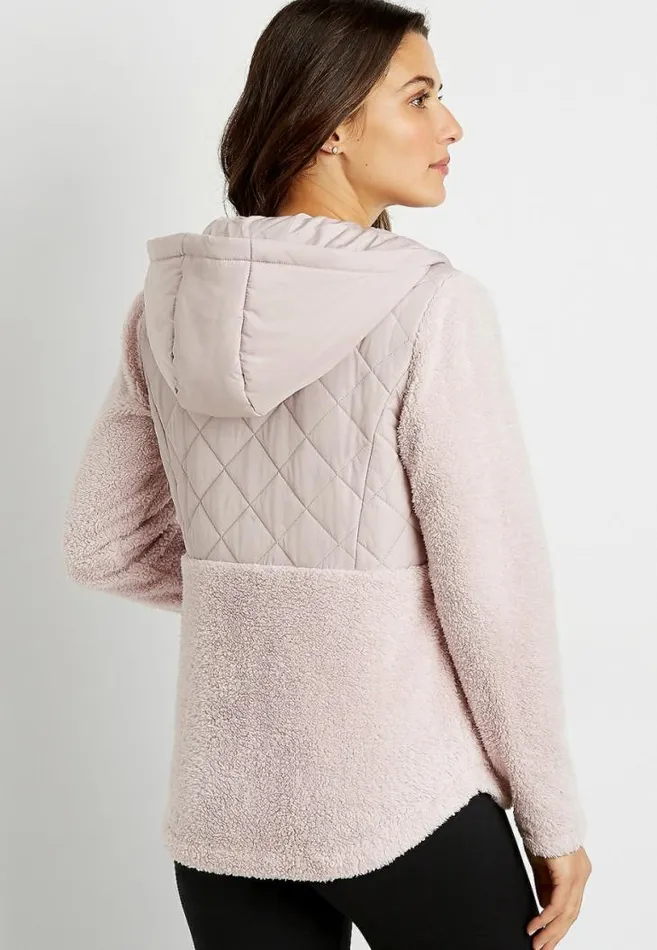 Women Lilac Quilted Front Sherpa Hooded Jacket Maurices Tops