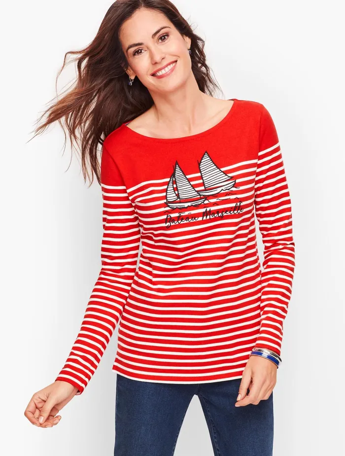 Women Long and 34 Sleeve Talbots Authentic Tee Bright Apple Multi