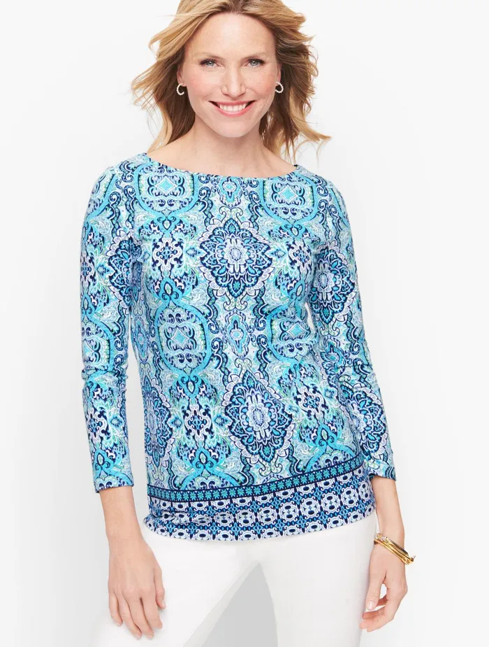 Women Long and 34 Sleeve Talbots Bateau Neck Tee India Inkaqua Multi