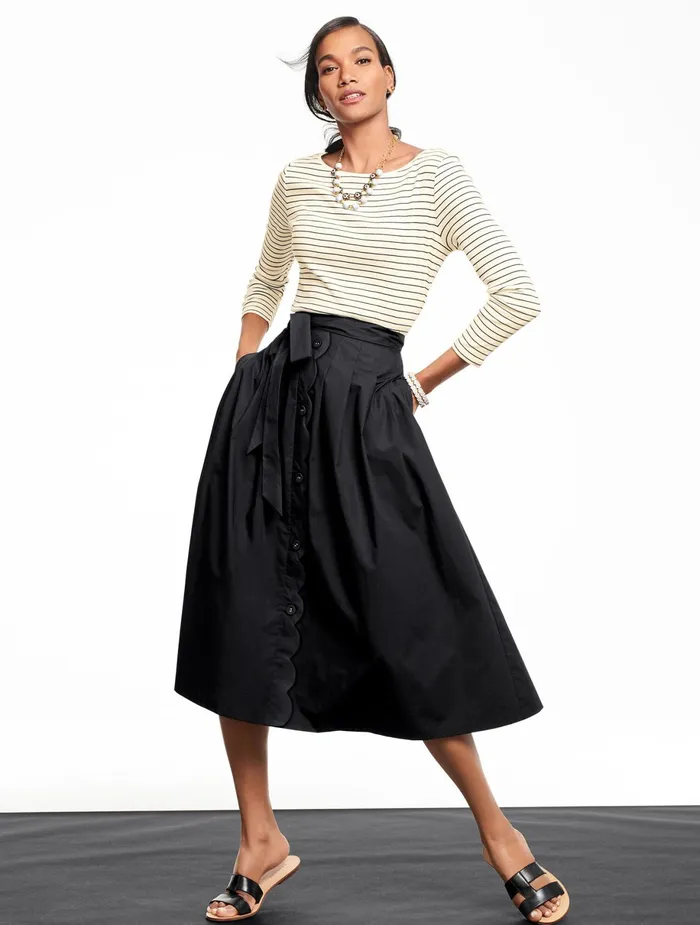 Women Long and 34 Sleeve Talbots Classic Cotton Bateau Neck Tee Ivoryblack