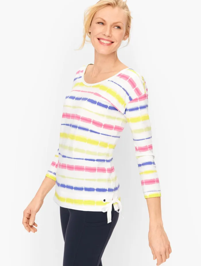 Women Long and 34 Sleeve Talbots Cotton Tie Dye Tee Whitemulti