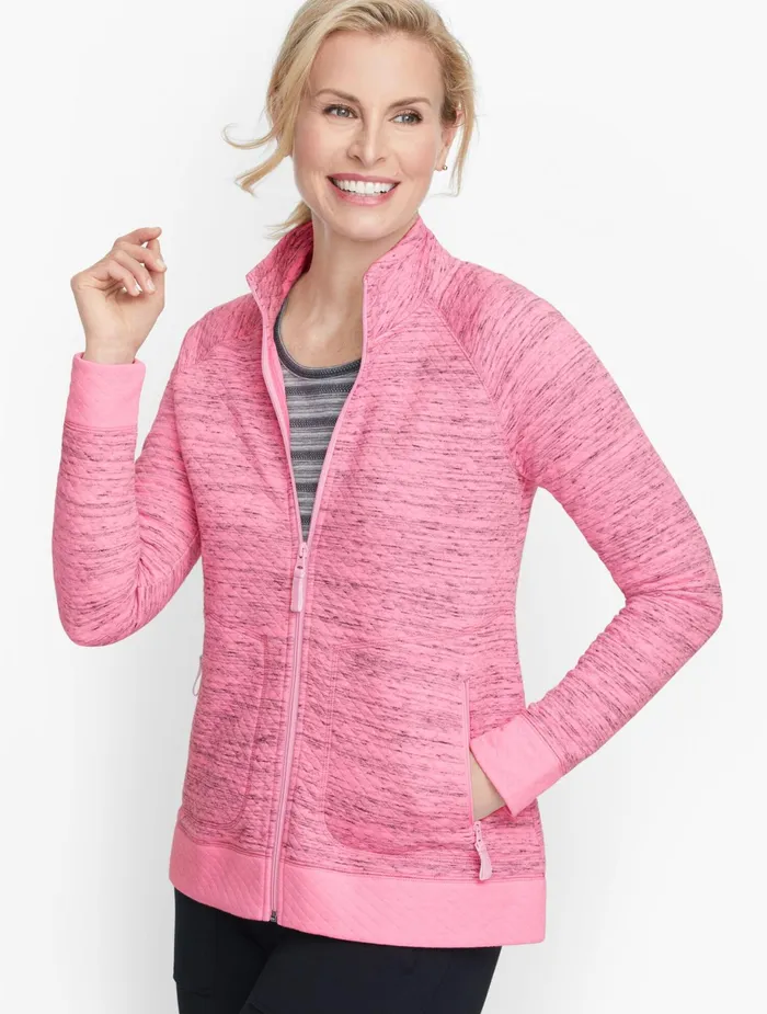 Women Long and 34 Sleeve Talbots Diamond Quilted Jacket Ivoryblack