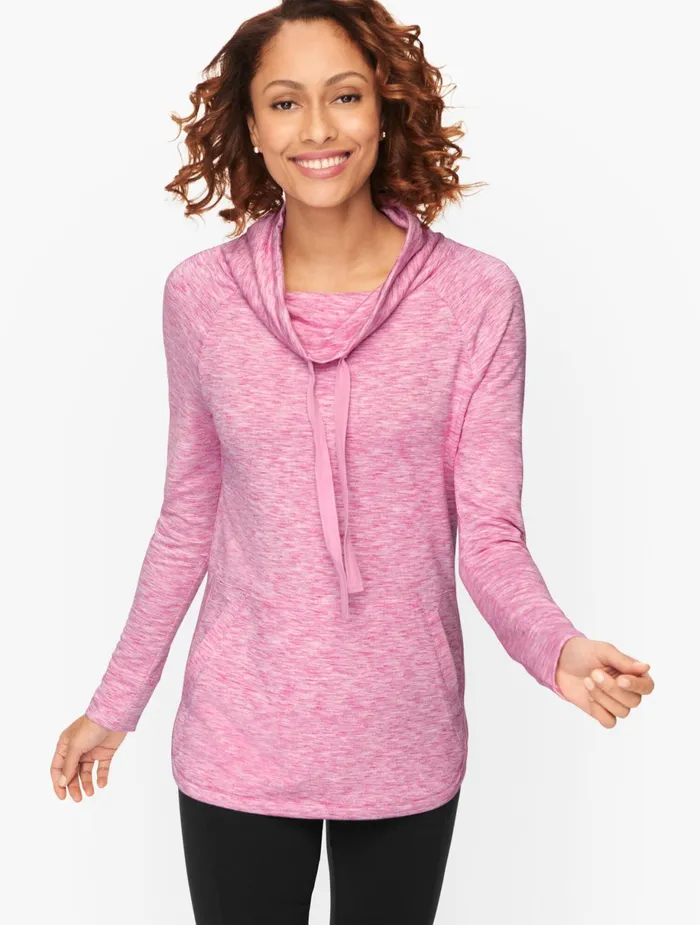 Women Long and 34 Sleeve Talbots Funnel Neck Pullover Black Heather