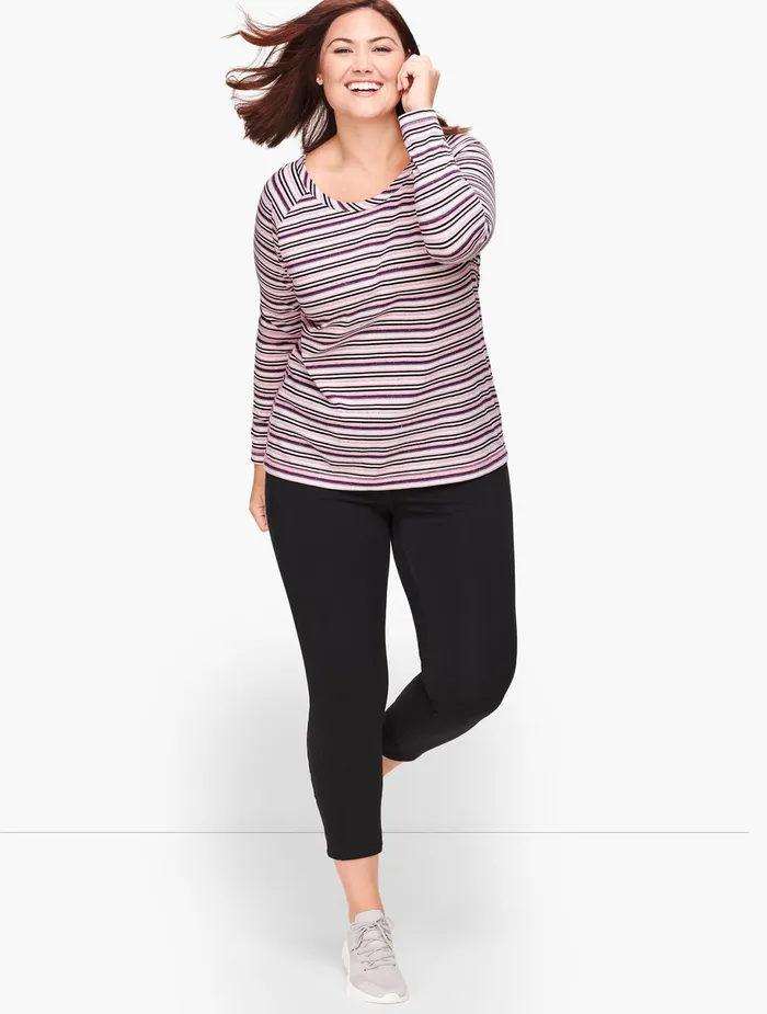 Women Long and 34 Sleeve Talbots Happy Stripe Tee Pink Quartz