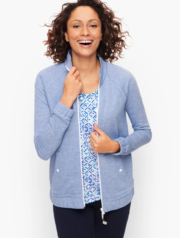 Women Long and 34 Sleeve Talbots Heathered Slub Terry Jacket Electric Blue