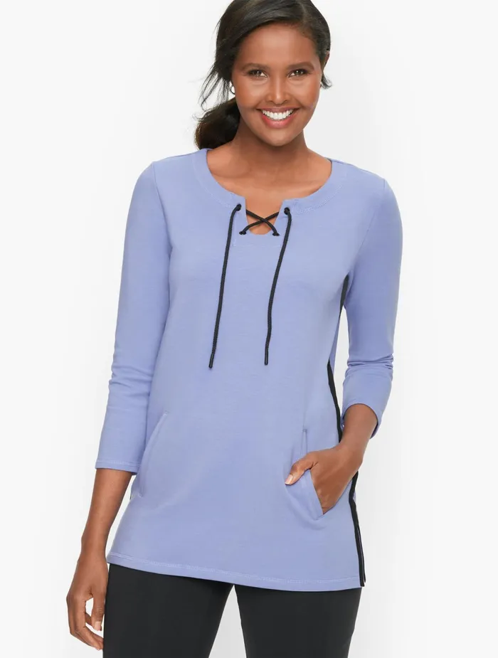 Women Long and 34 Sleeve Talbots LaceUp Pullover Marlin Blue