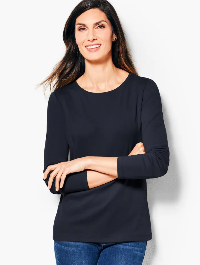 Women Long and 34 Sleeve Talbots LongSleeve Crewneck TeeSolid Black