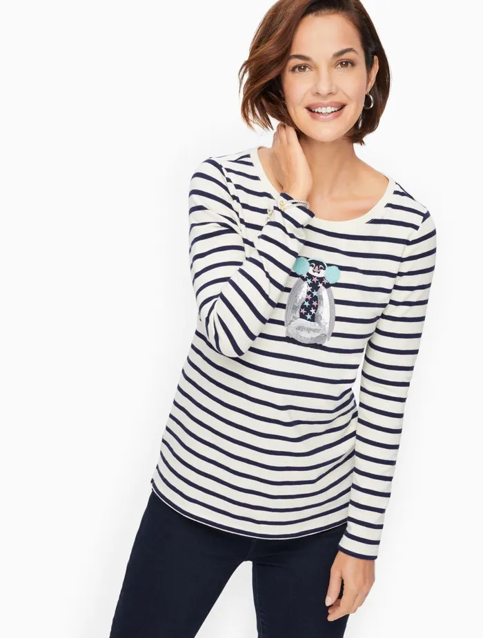 Women Long and 34 Sleeve Talbots Penguin Stripe Crewneck Tee