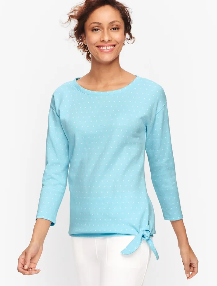 Women Long and 34 Sleeve Talbots Polka Dot Jacquard Piqu Pullover Gulf Stream
