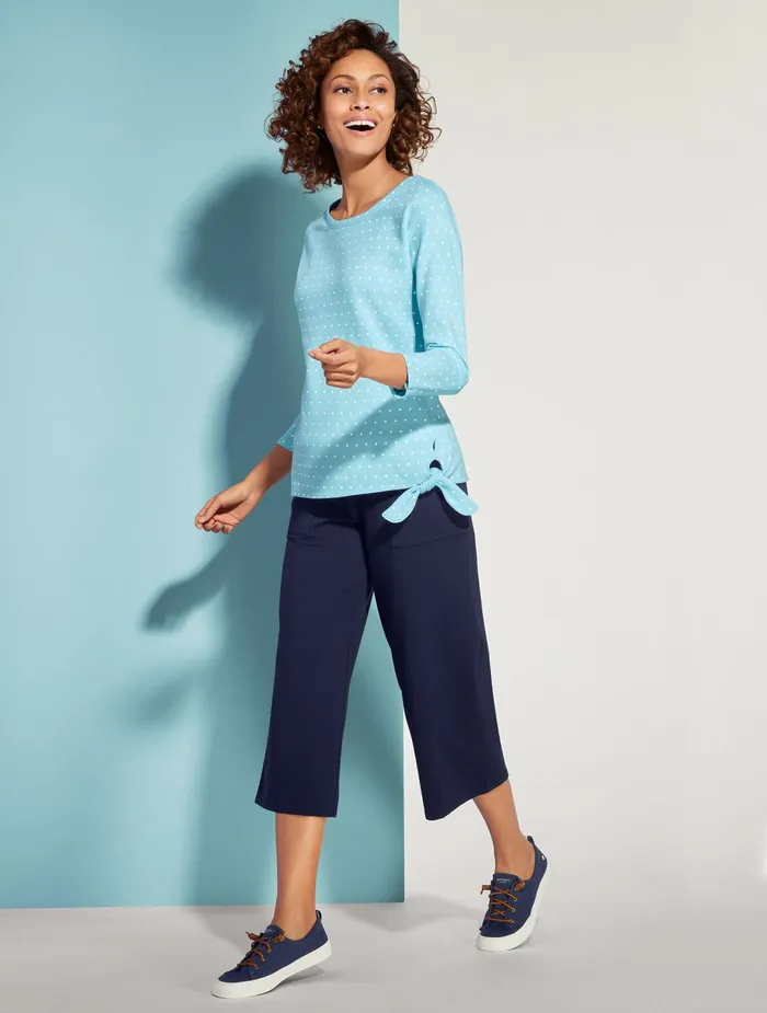Women Long and 34 Sleeve Talbots Polka Dot Jacquard Piqu Pullover Gulf Stream