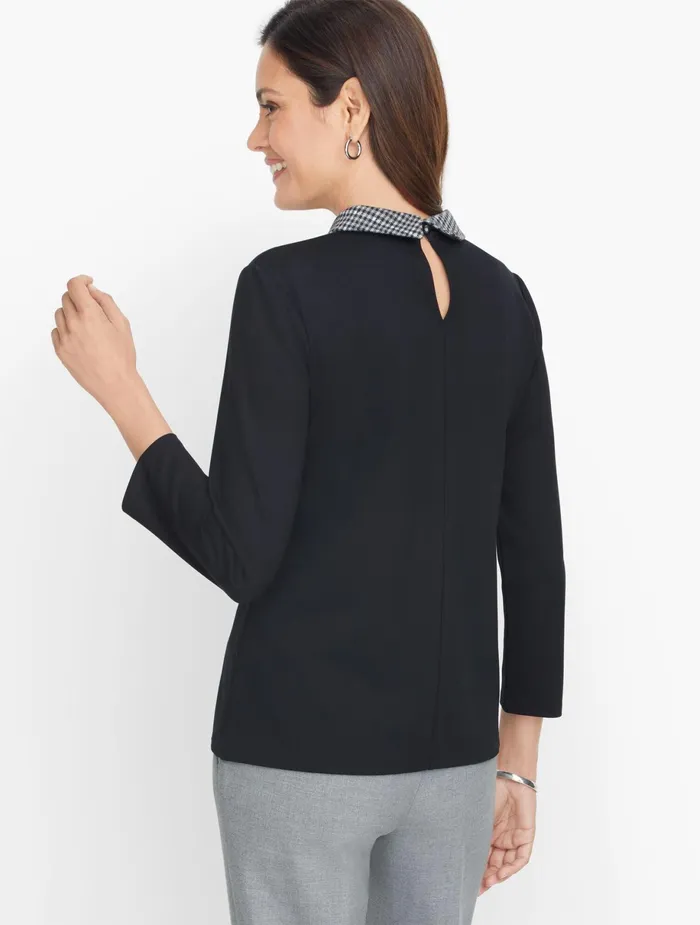 Women Long and 34 Sleeve Talbots Ponte Plaid Collar Top