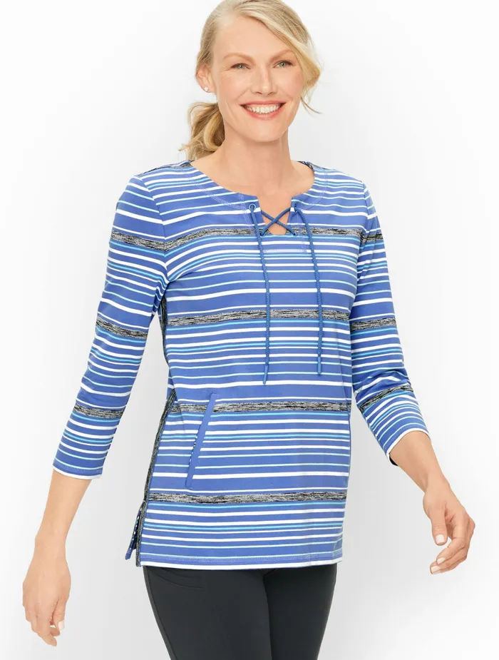 Women Long and 34 Sleeve Talbots Preppy Stripe LaceUp Pullover Marlinwillow
