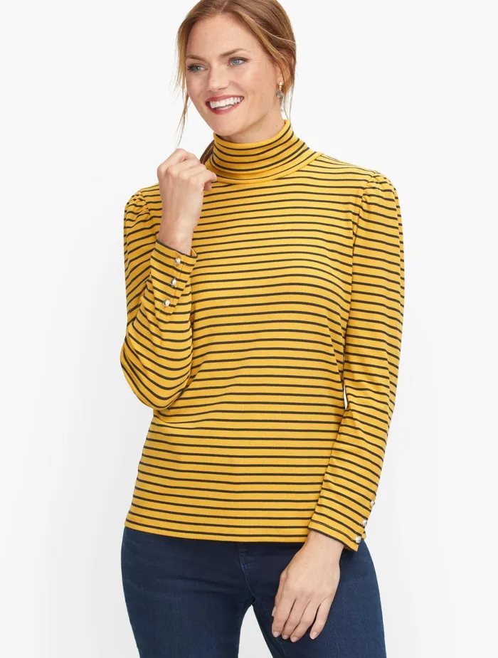 Women Long and 34 Sleeve Talbots Ribbed Stripe Turtleneck Indigospice