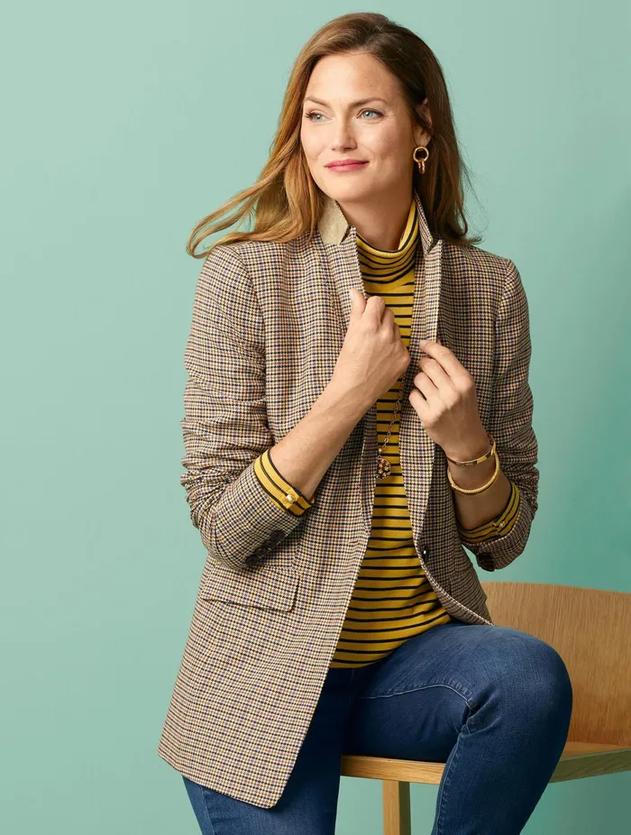 Women Long and 34 Sleeve Talbots Ribbed Stripe Turtleneck Indigospice