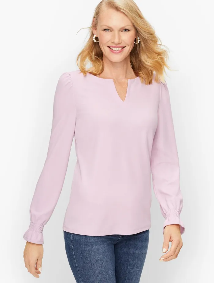Women Long and 34 Sleeve Talbots Smocked Cuff Top Fragrant Lilac