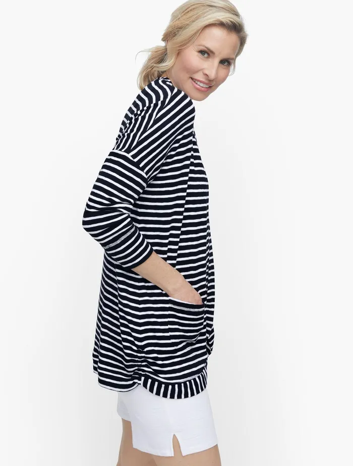Women Long and 34 Sleeve Talbots Soft French Terry Open Cardigan Blackwhite