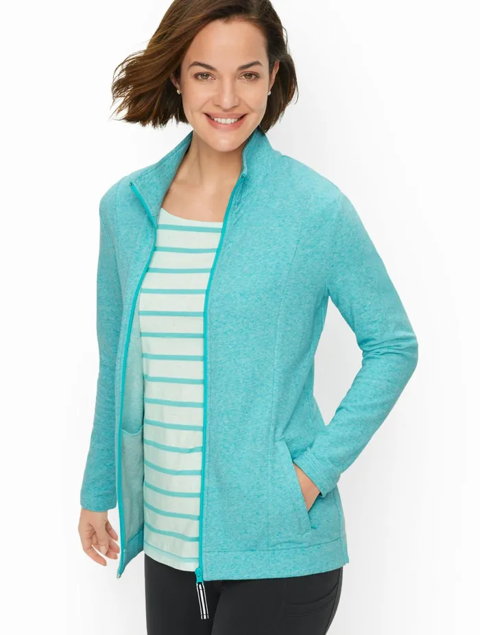Women Long and 34 Sleeve Talbots Terry Mockneck Jacket Lagoon