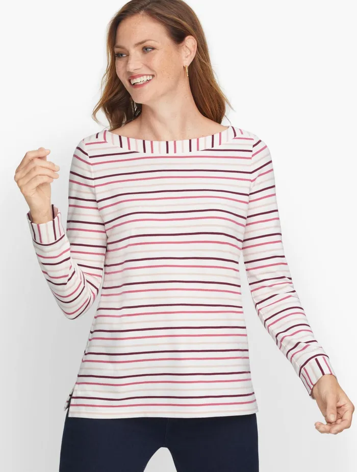 Women Long and 34 Sleeve Talbots Textured Bateau Neck Tee