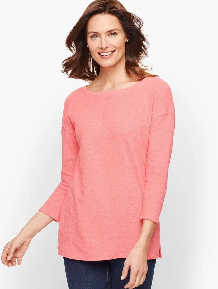 Women Long and 34 Sleeve Talbots Textured Terry Tie Back Top Red Heather