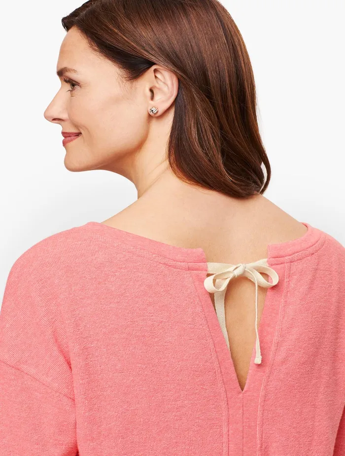 Women Long and 34 Sleeve Talbots Textured Terry Tie Back Top Red Heather