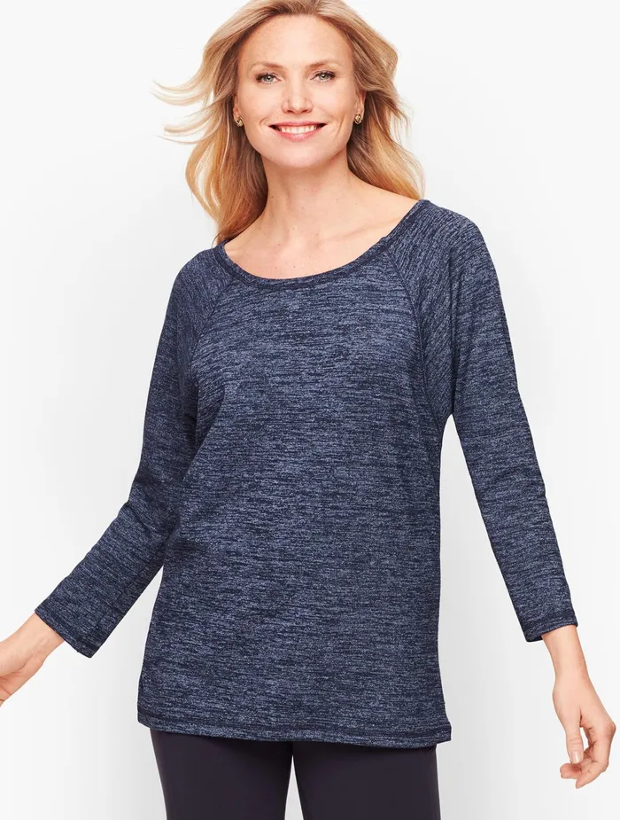 Women Long and 34 Sleeve Talbots Twist Back Heathered Pullover Chambray Heather