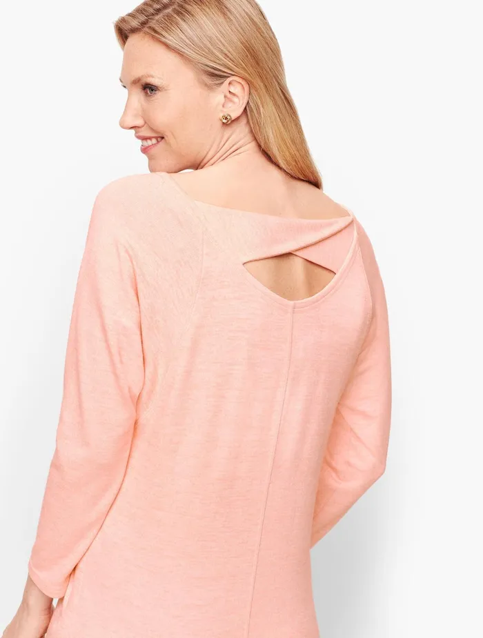 Women Long and 34 Sleeve Talbots Twist Back Heathered Pullover Chambray Heather