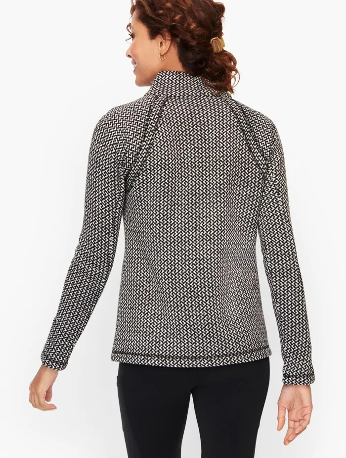 Women Long and 34 Sleeve Talbots Zig Zag Stand Collar Jacket Blackwhite